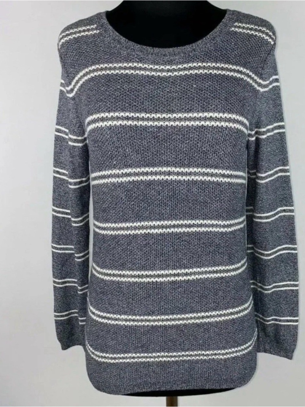 Talbots Women’s Pullover Stripe Sweater Gray White New Size XL $99
